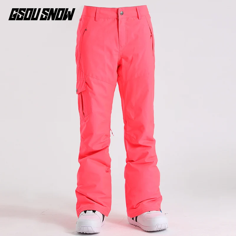 GSOU зимние теплые штаны для сноуборда женские зимние водонепроницаемые ветрозащитные дышащие уличные спортивные костюмы лыжные брюки - Цвет: pink