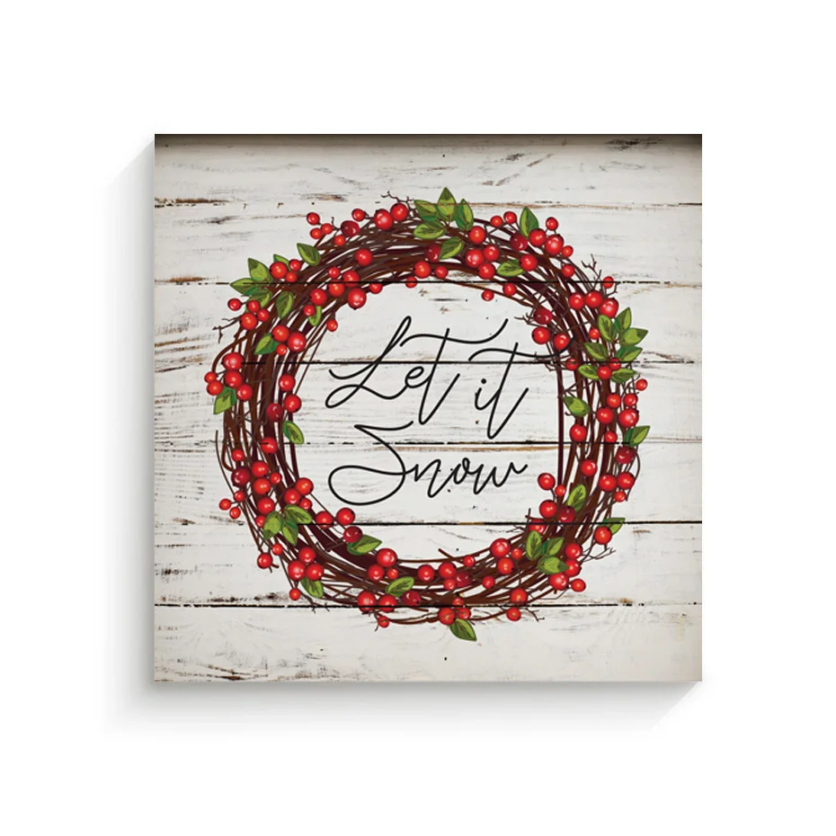 Enmarcado Nieve Guirnalda De Bayas Navidad Lienzo Pinturas Poster