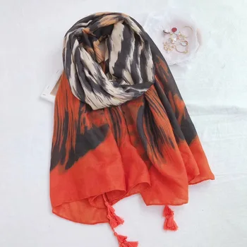 

National wind geometric flame-patterned totem silk scarf shawl retro literature and art sunscreen silk scarf summer beach towel