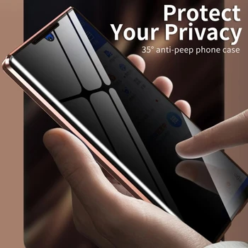 Magnetyczne szkło hartowane prywatność metalowy futerał na telefon do Samsung Note 20 Ultra Note 10 9 8 Plus S20 S10 Plus A50 szklany futerał anty-szpiegowski tanie i dobre opinie HKXA CN (pochodzenie) Bumper Magnetic Tempered Glass Privacy Metal Phone Case Zwykły przezroczyste
