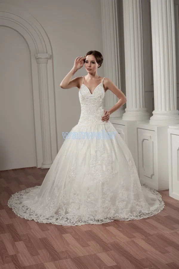 

free shipping 2016 design dress outline train hot sale good quality custom size/color lace ball gown white/ivory wedding dress