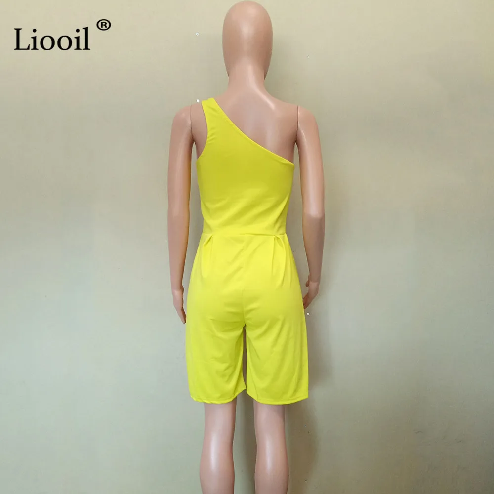 Liooil One Shoulder Yellow Sexy Jumpsuit Shorts One Piece Outfit Club Romper Women Asymmetrical High Waist Party Playsuits