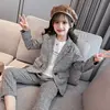 Mode mariage enfants costume ensembles pour filles Plaid costume formel vestes + pantalon école Blazer ensemble filles vêtements enfants vêtements 8 10Y ► Photo 3/6