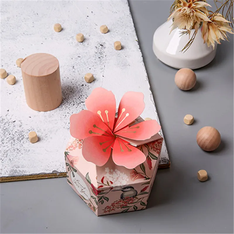 

10pcs newest arrived delicate flower shape design box jewelry gift candy of wedding packaging pink flower oriental cherry boxes