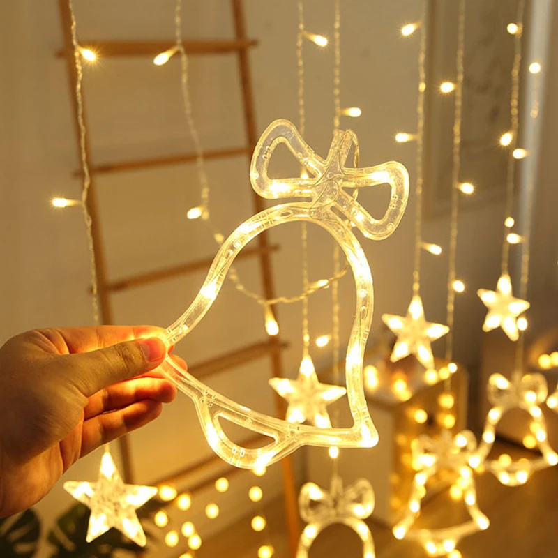 Рождественские украшения для дома, лося, звезда, сердце, луна, огни, светодиодная гирлянда, подвесная гирлянда, Рождественская елка, Декор