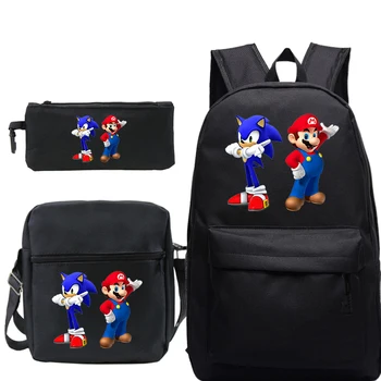 

Cartoon 3Pcs/Set Mario Sonic Shadow Backpacks For Kids Print Boys Girls Primary Schoolbag Students Suit Backpacks Gifts