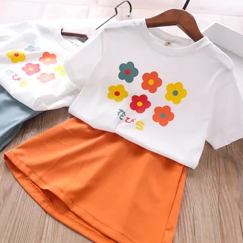 

2020 Summer Girls Sets Printed Colorful Flowers T Shirt and Skirts Wholesale