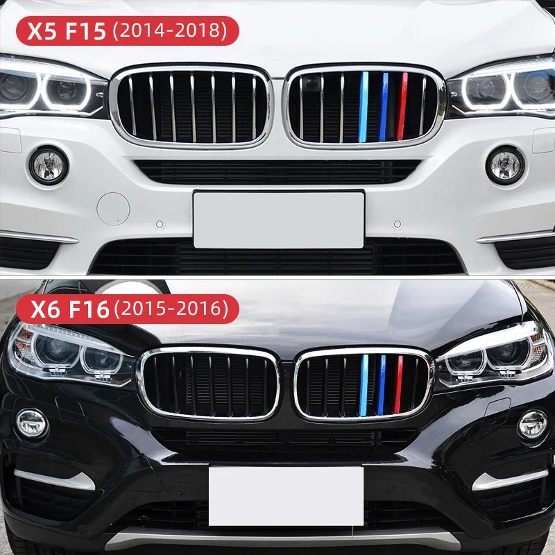 3pcs Car Front Grille Trim Strips Cover Motorsport Stickers For BMW X1 E48 F48 X3 F25 X4 F26 X5 F15 X6 F16 M Power Accessories