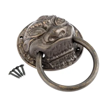 

1 Pc 58*84mm Brass Vintage Furniture Lion Head Drop Ring Pulls Drawer Knob Cabinet Dresser Handle Chinese Hardware Door Knocker