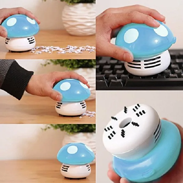 2x Blue Portable Cute Mini Mushroom Corner Table Dust Vacuum Cleaner Sweeper
