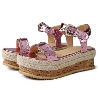 

New Women Sandals Open Toe Platform Wedges Sandals Comfort Fish Mouth Weave Causal High Heels Plus Hand-woven hemp rope sandals