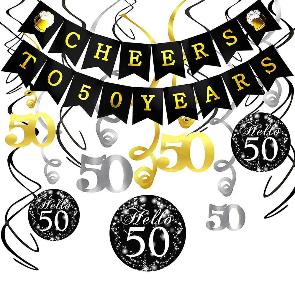 

50th Birthday Decorations Kit Cheers to 50 Years Banner Swallowtail Bunting Garland Sparkling Celebration 50 Hanging Swirls