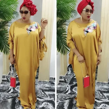 

Elegant Printed Silk Kaftan Dresses Dashiki African Dresses for Women Loose Muslim Abaya Bazin Robe Gowns Broder Riche Party