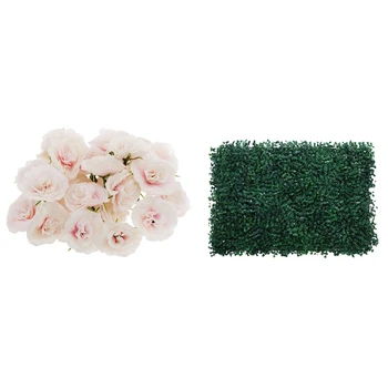 

50 Pcs Artificial Silk Roses Flower Head Flower Head & 1x Artificial Grass - DIY Miniature Lawn, Milan Grass