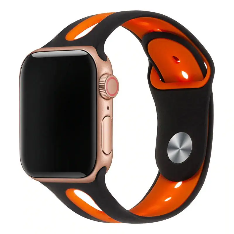 Ремешок для apple watch 4 band 44 мм 40 мм iwatch series 4 3 band 42 мм 38 мм двухцветный водонепроницаемый силиконовый ремешок для спортивных часов браслет correa - Цвет ремешка: black orange