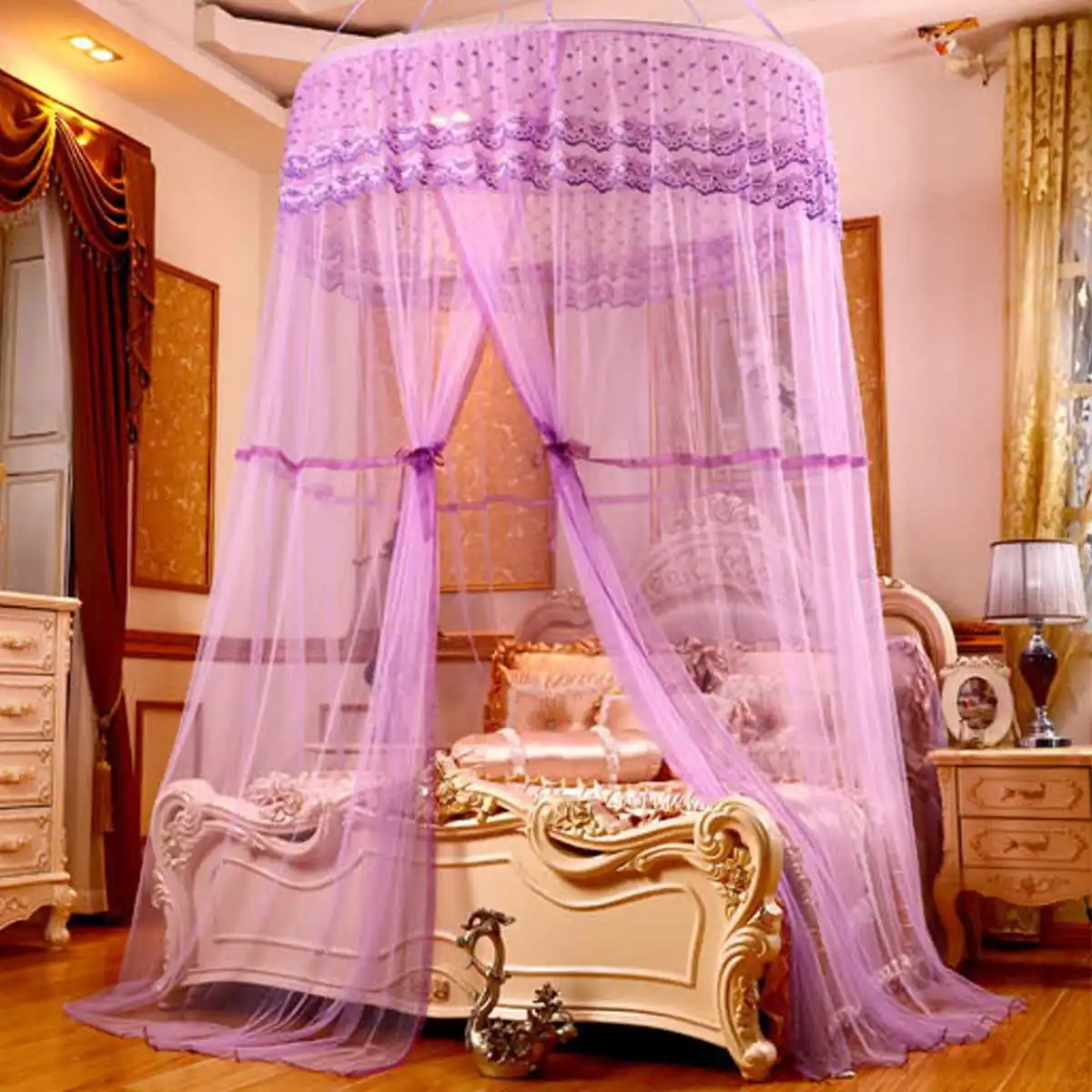 TYPE 1 PURPLE Романтическая москитная сетка для двойной кровати однодверный купол подвесная кровать занавеска принцесса москитная кровать сетчатый навес украшение комнаты - Цвет: TYPE 1 PURPLE
