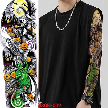 

Temporary Tattoo Sticker Halloween Moon Bat Pumpkin Ghost Skull Full Arm Art Flash Tatoo Sleeve FakeTatto for Men Women