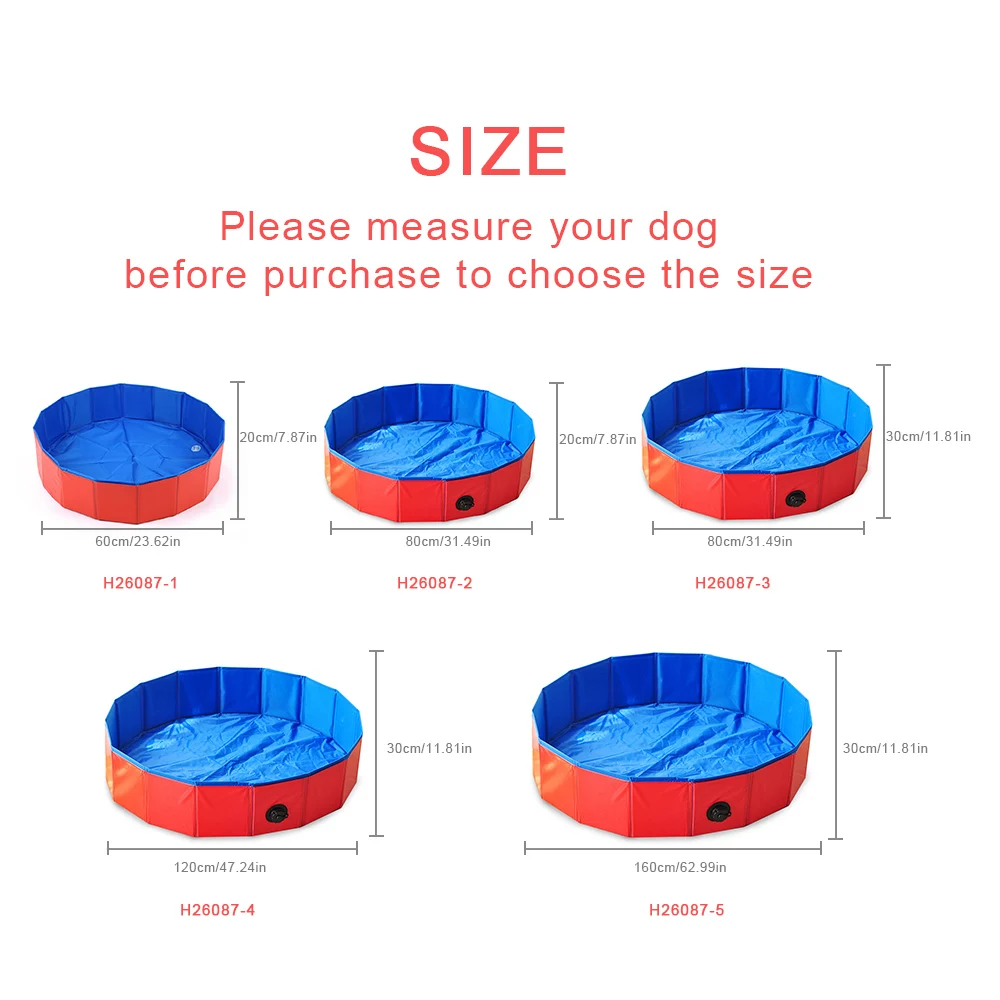 Foldable Dog Pool 5 Sizes Pet Bath Swimming Tub Bathtub Outdoor Indoor Collapsible Bathing Pool for Dogs Cats Kids
