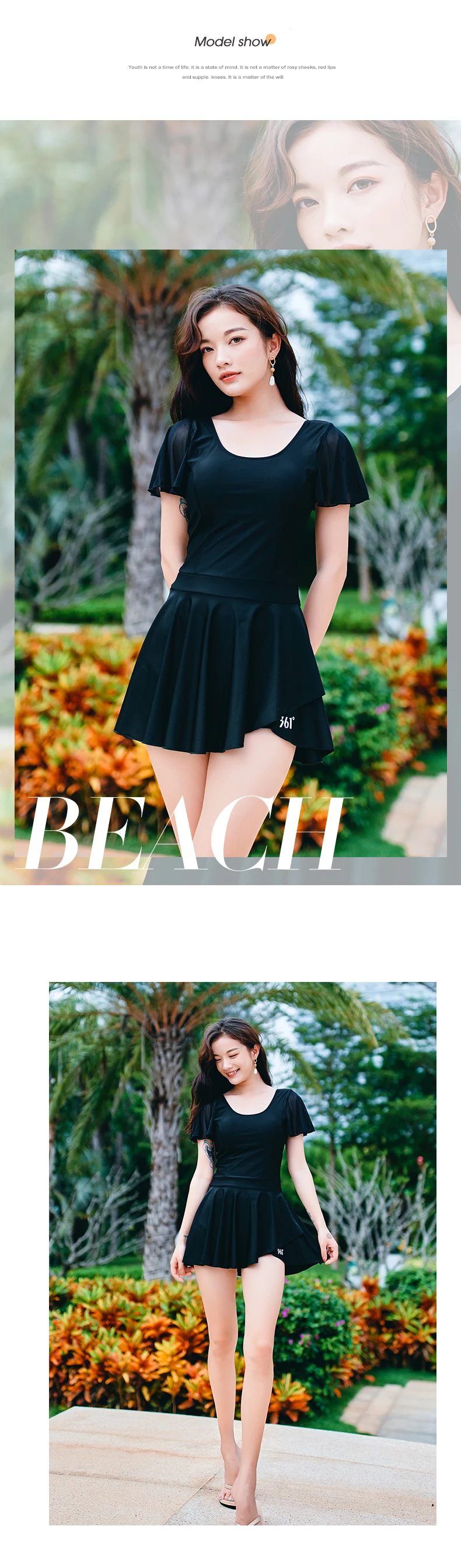 361 Swim Skirt Women Black One Piece Ruffles Swimsuit For Women Girls Elegant Black Swimwear Swim Dress Summer Wear