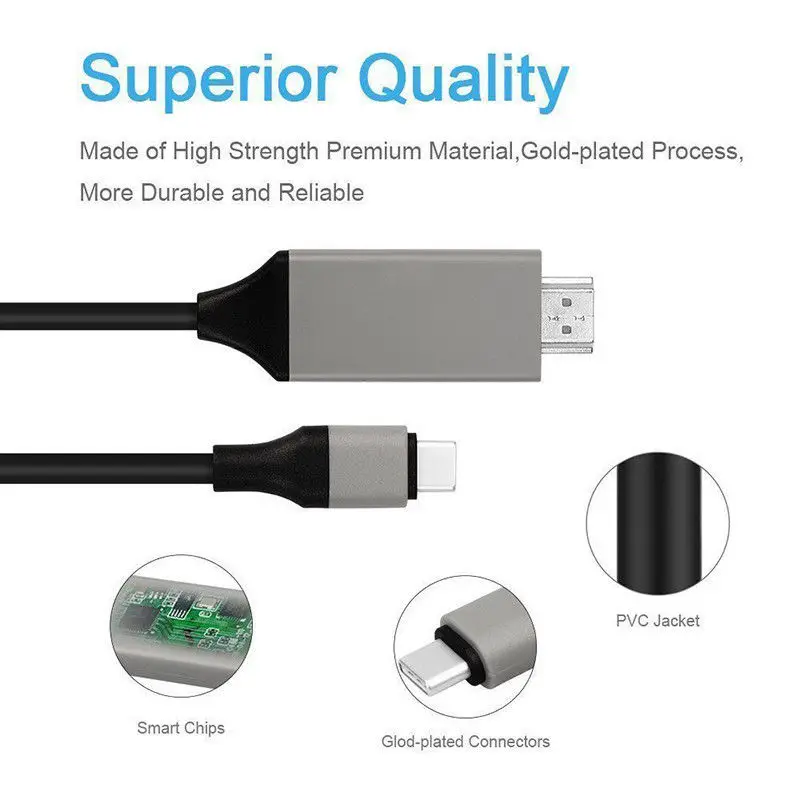 2 м HD type C USB телефон к ТВ HD ТВ проектор видео адаптер, hdmi-кабель для Samsung Galaxy S8 S9 S10 Note 8 Note9 Note10 LG Macboo
