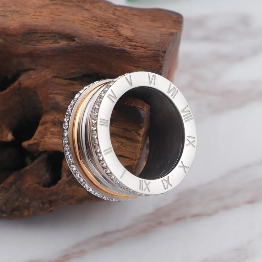 Stainless Steel Bague Femme Cubic Zirconia Wedding Ring For Women Roman Numerals Anillos Mujer Jewelry 3 Colors Wedding Rings Finger Rings Womens Ring Jewelry Rings Ring Jewelry Cubic Zircon Ring