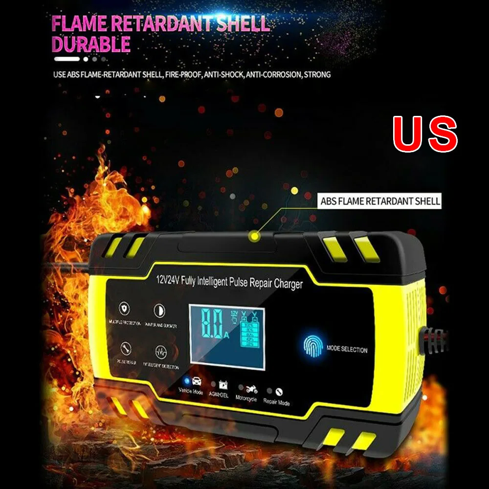 24V 4A Pulse Repair Battery Charger For Car Motorcycle AGM GEL WET Lead Acid LCD