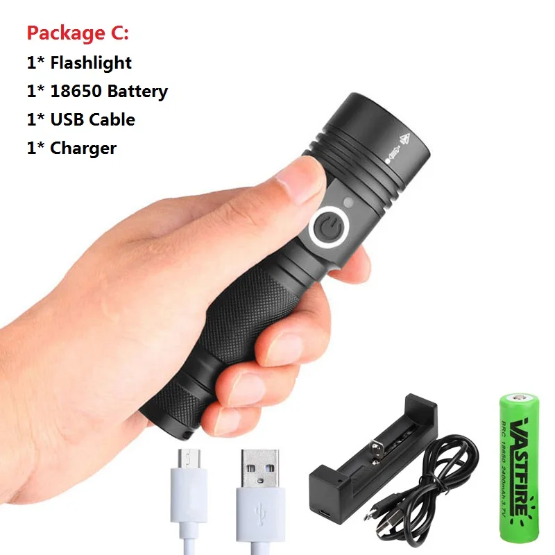 Яркий светодиодный фонарь XHP50, тактический фонарь, заряжаемый от USB, лампа Linterna, яркий фонарь, с батареей 18650 - Цвет: Синий