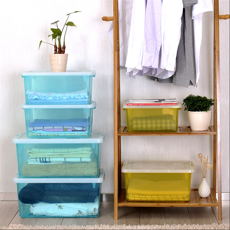 

Thickening Plastic Large Storage Box Container Clothing Toys Organizer With Sealed Cover Moisture Proof Wardrobe Cases Household