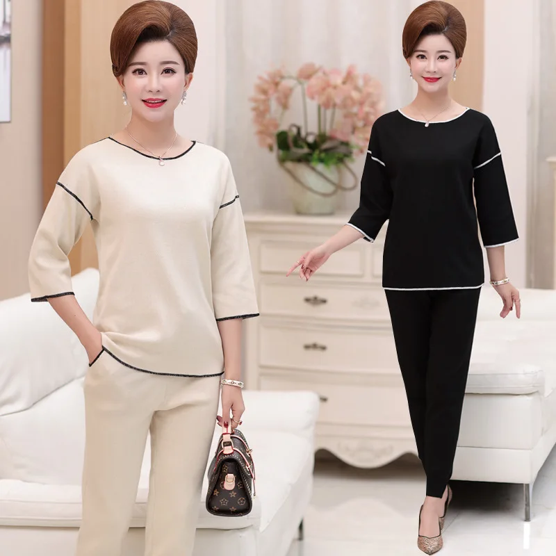 

Autumn And Winter New Style Middle-aged Women Dress Set Tops Long Pants Middle-aged WOMEN'S Dress Two-piece Dress of Knitted Swe