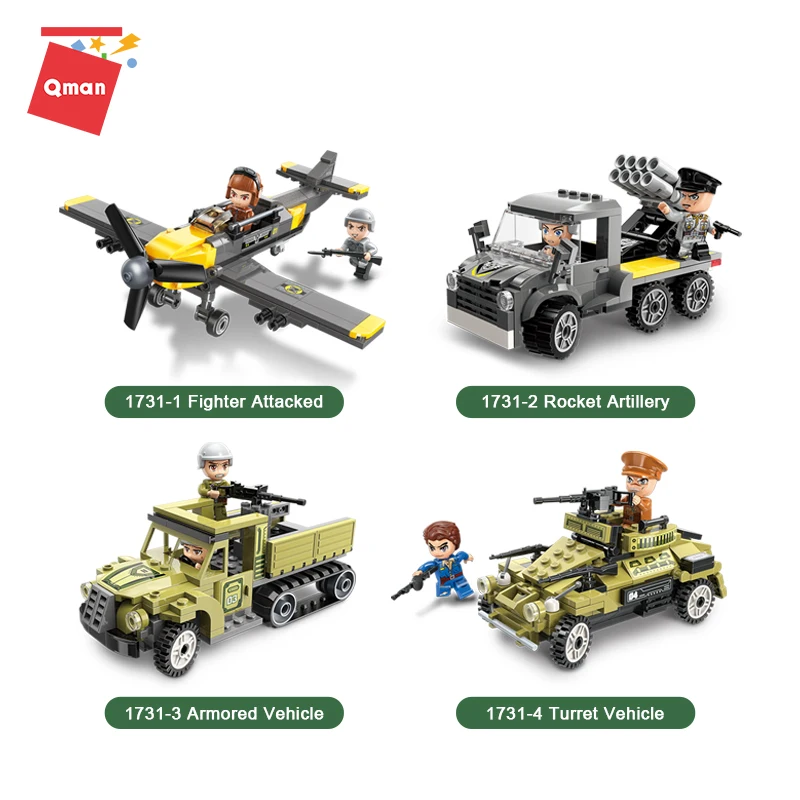 

Qman Boy Series Creative DIY Building Blocks Fighter Attached Rocket Artillery Armored And Turret Vehicle Toys For Car Models