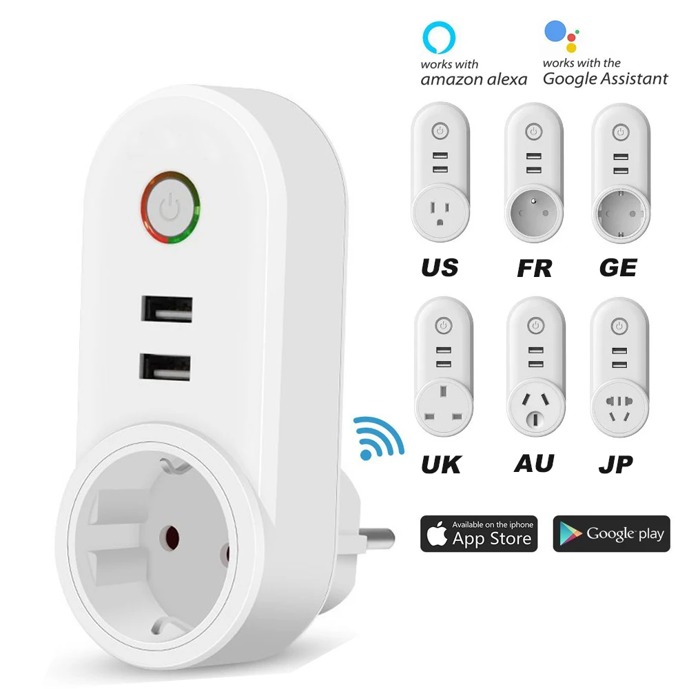 Smart Wi-Fi, вилка розетка с пульт дистанционного управления с USB приложение управление таймер функция Совместимость Amazon Alexa Google дома