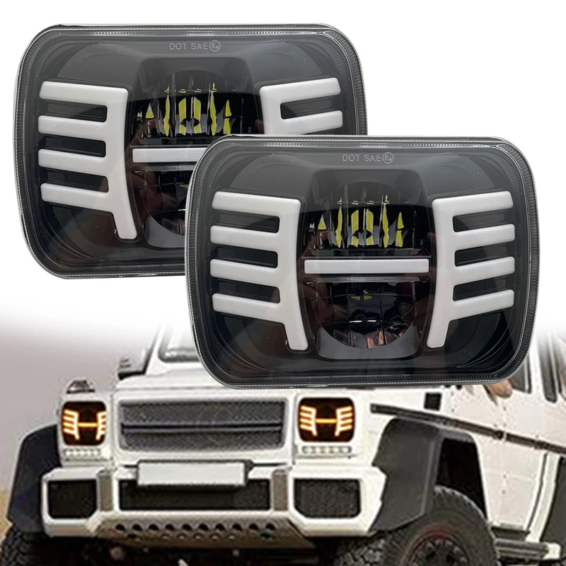 2 шт. 7X6 светодиодный фар 5X7 дюймов Белый DRL Янтарный указатель поворота фары для Jeep