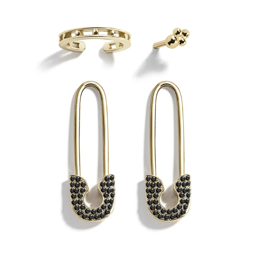 Fashion-European-American-Rhinestone-Earring-Four-Set-Women-Alloy-Clasp-Pin-Simple-Golden-Cuff-Earrings-Clip (1)