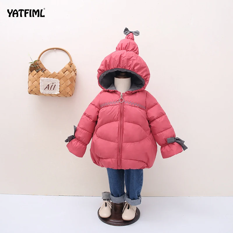YATFIML/зимняя куртка для детей, повседневное пальто с капюшоном для девочек розового, оранжевого и красного цвета одежда для малышей Верхняя одежда, детская парка, куртка зимний комбинезон
