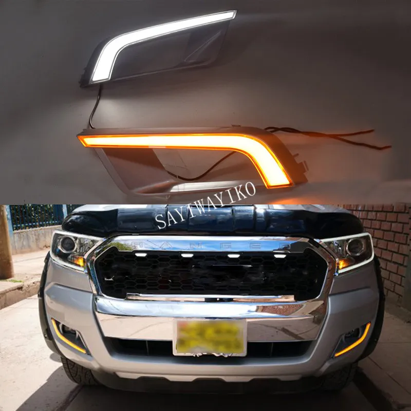 2 шт. светодиодный светильник дневного света для Ford Ranger желтое Сигнальное реле водонепроницаемый автомобильный 12 В светодиодный DRL