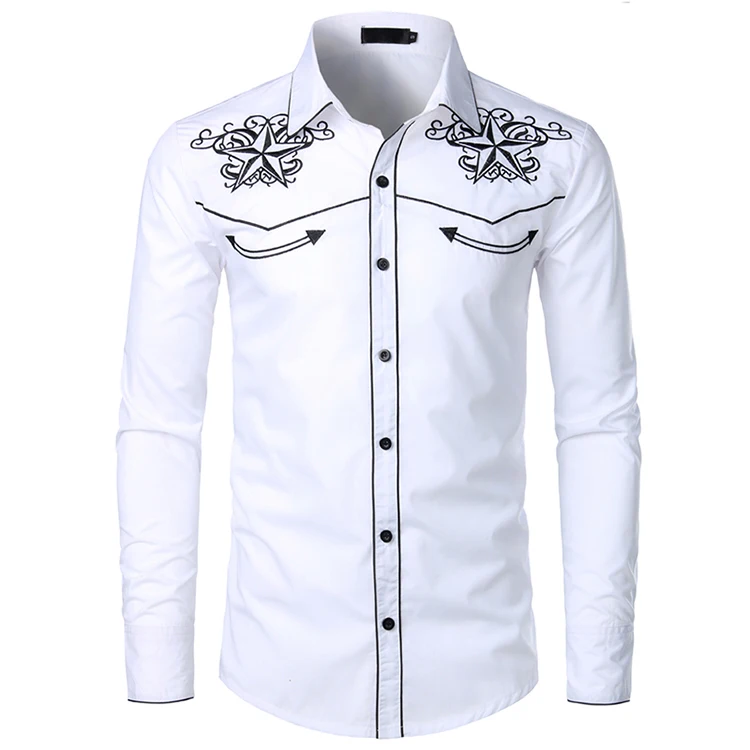10 цветов, Мужская модная джинсовая рубашка в западном стиле, Мужская Дизайнерская приталенная рубашка с вышивкой и длинным рукавом, мужская повседневная рубашка для свадебной вечеринки