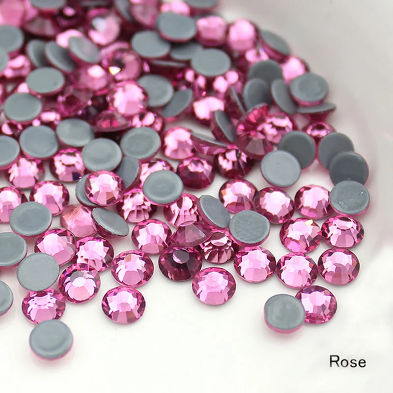 

YL Good Quality! Rose Crystal Superior Hotfix Rhinestone Glass Strass Hot Fix Iron On Rhinestones Flatback for fashion designs