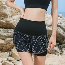 Полосатые спортивные шорты с принтом, женские шорты для йоги с высокой талией, Свободные Геометрические спортивные штаны для бега и бега