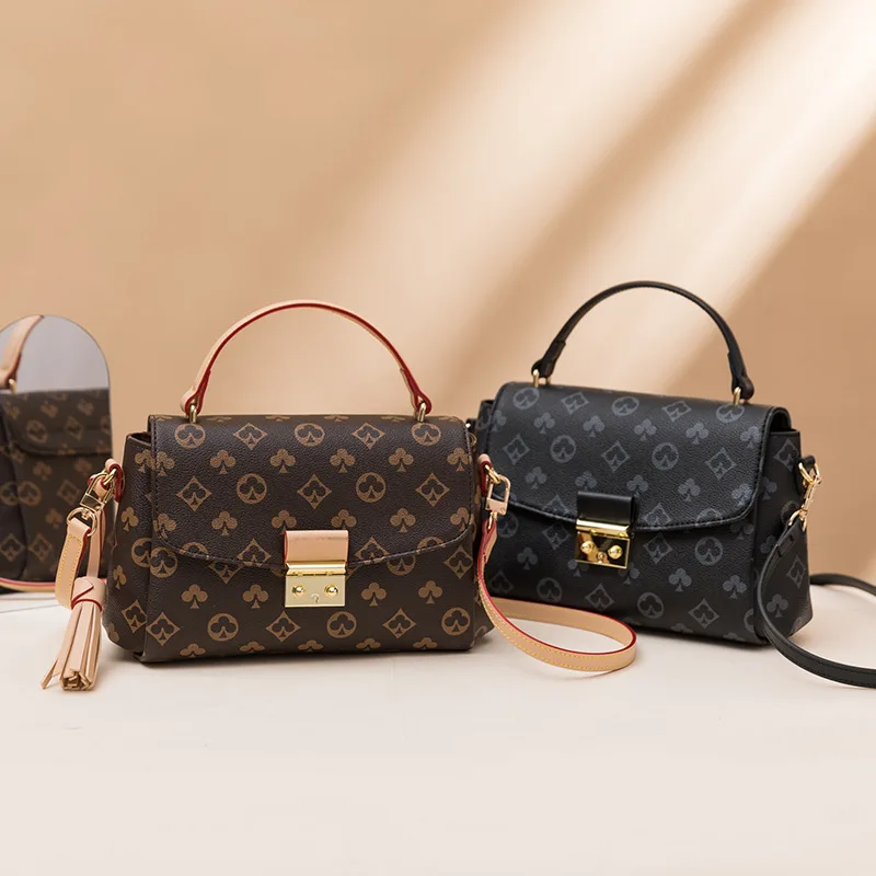 Bandoleras de piel con solapa pequeña para mujer, bolsos femeninos con estampado marrón/negro, tipo mensajero cruzado