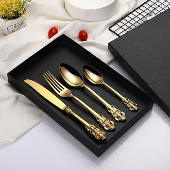 

4pcs/Set Western Tableware Gold-Plated Stainless Steel Court Series Knife Fork Spoon Kitchen Tableware Set