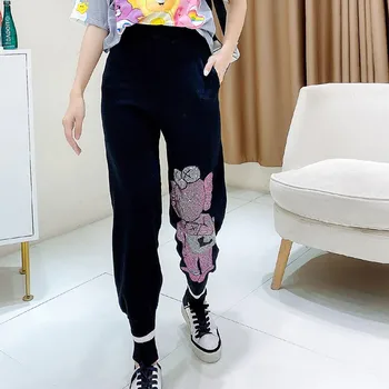 

Cartoon bear casual pants women oversized streetwear hip hop Elasticity trousers spring loose pants women Hot drill sweatpants