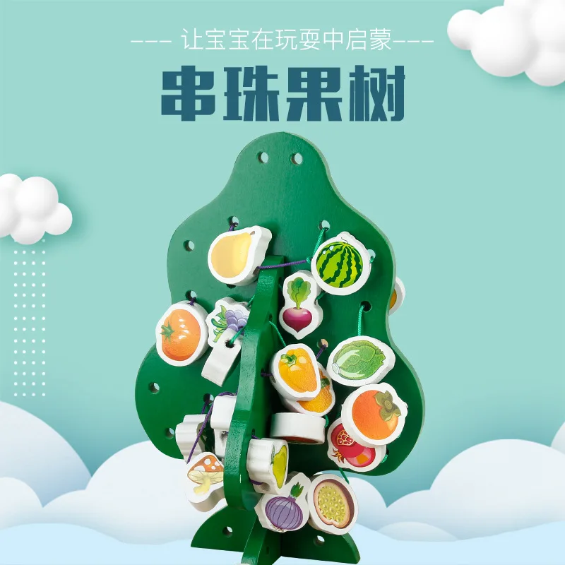 

Children Wooden Educational Beaded Bracelet Fruit Tree Wisdom Tree Threading & Vegetable Fruit String Music Kindergarten Early C