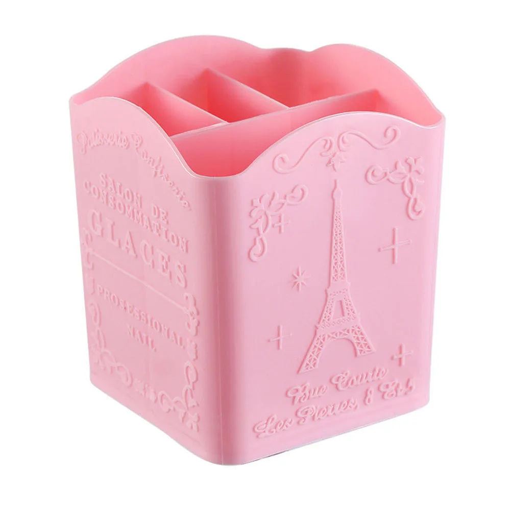 4 отделения органайзер для макияжа коробка для хранения кисти Чехлы для ногтей инструмент PP мини ручка держатель Эйфелева башня Многофункциональный Письменный Стол - Цвет: Розовый