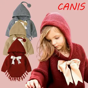 

Toddler Baby Girl Knit Tassel Coat Jacket Outwear Cloak Long Sleeve Pullover Bowknot Outfits Autumn Winter Clothes Poncho Enfant