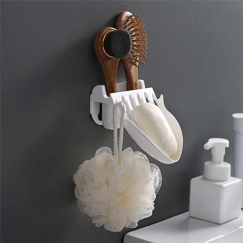 3 In 1 Creative Punch-free Soap Box Bathroom Holder Wall Hanging Rack Tools Toilet Soap Holder Bathroom Organizer@C