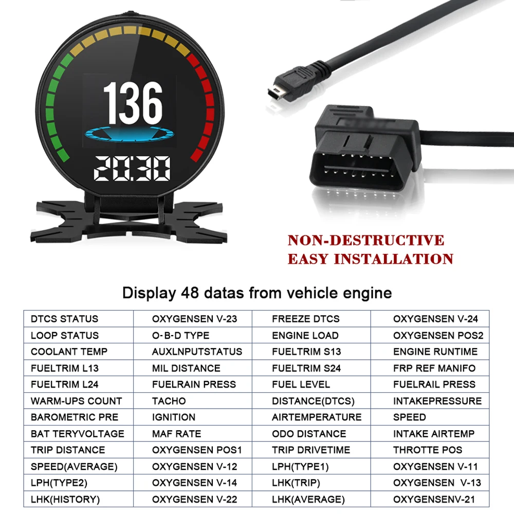 X60 OBD метр OBD2 HUD Дисплей Цифровой Авто Напряжение Датчик температуры измеритель скорости дисплей превышения скорости Предупреждение