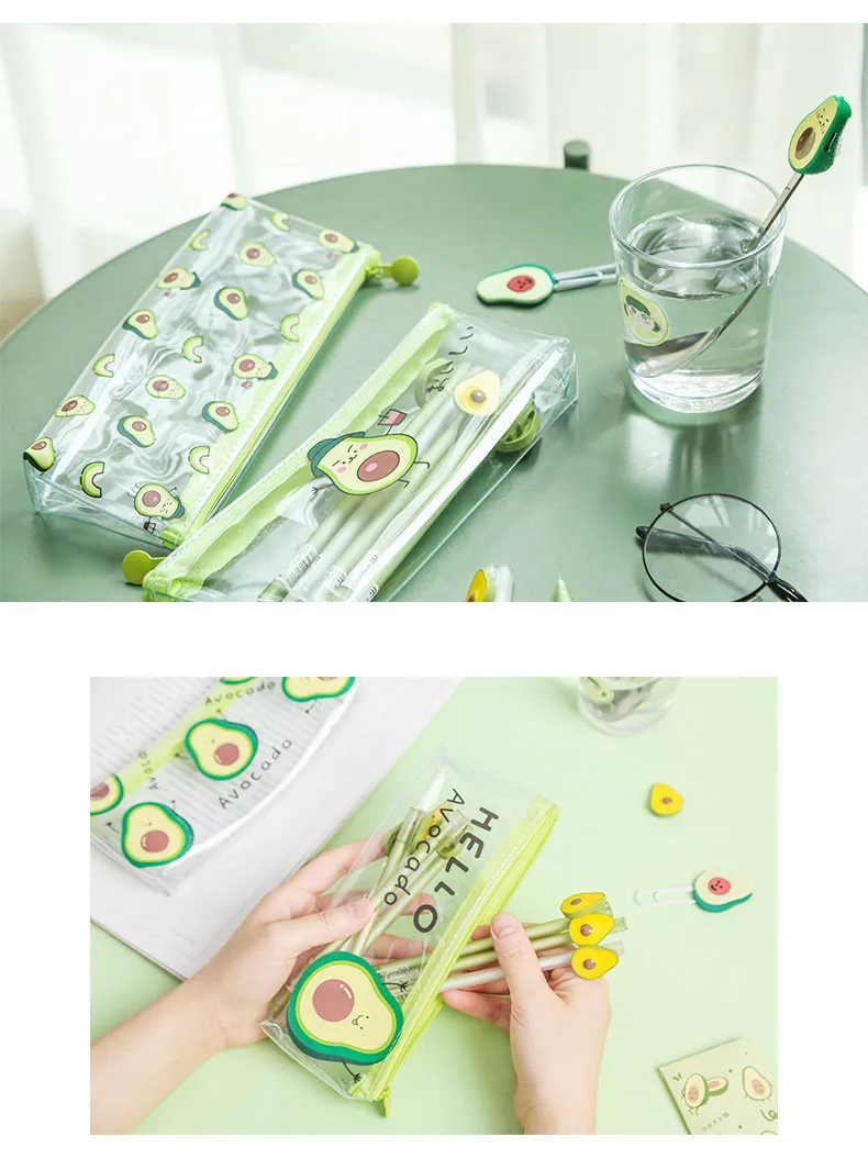 Прозрачный чехол-карандаш с авокадо для девочек; школьные принадлежности с героями мультфильмов; креативная сумка для канцелярских принадлежностей; простой вместительный чехол-карандаш