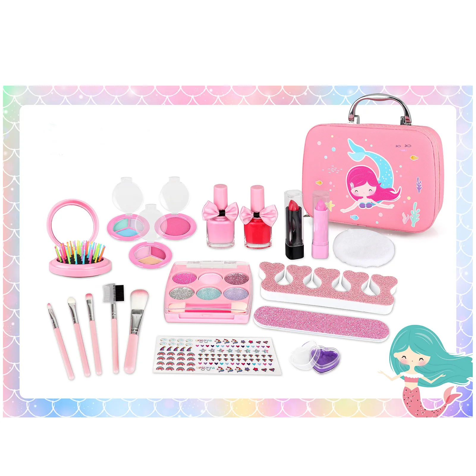девчачий набор косметики. косметичка для девочек. включи целый набор. игрушечная косметика. косметики набор игрушечной детской.