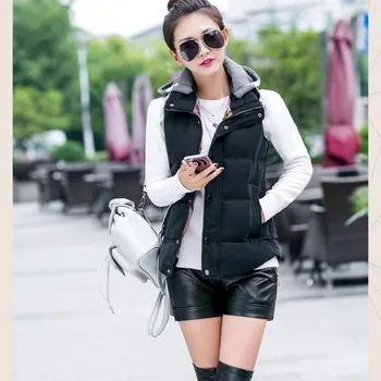 

M-4XL Winter Miss Han Version Waistcoat Vest Fashion Casual Wild Slim Cardigan Jacket Girls Hooded Jacket