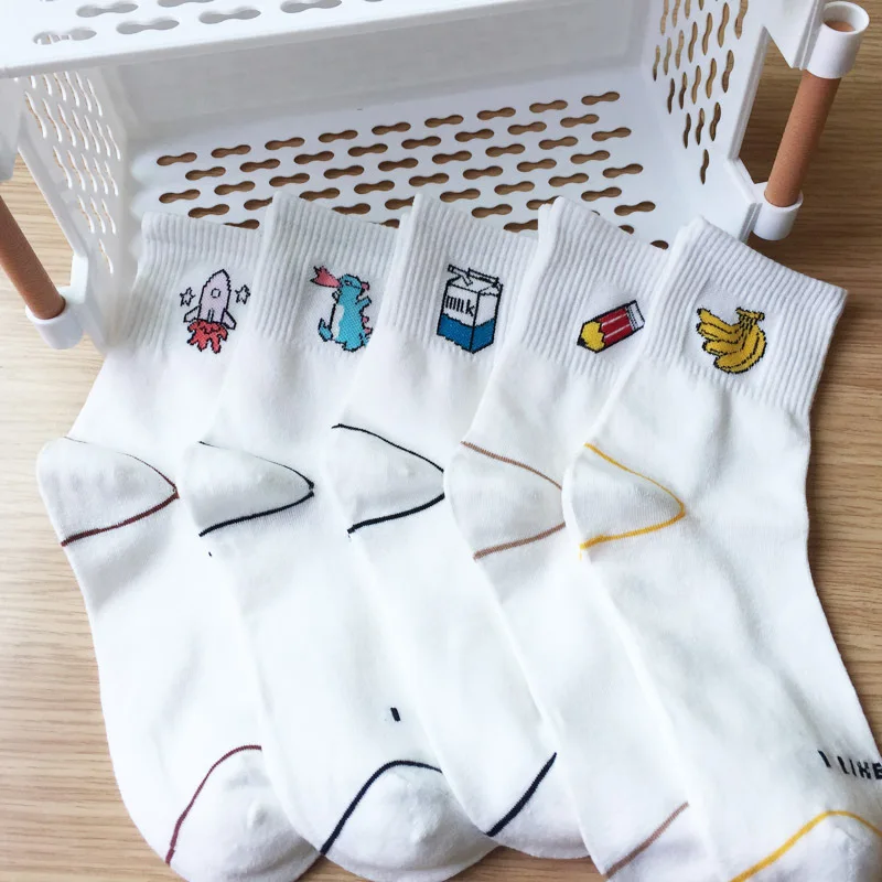 Женские носки-карандаши с рисунком ракеты, банана, молока, теплые милые хлопковые носки Kawaii, забавная уличная мода, повседневные носки